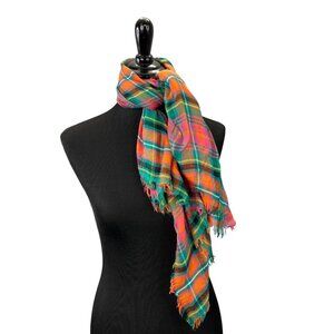 Plaid Scarf Fringe Edge Pink Green Orange Woven